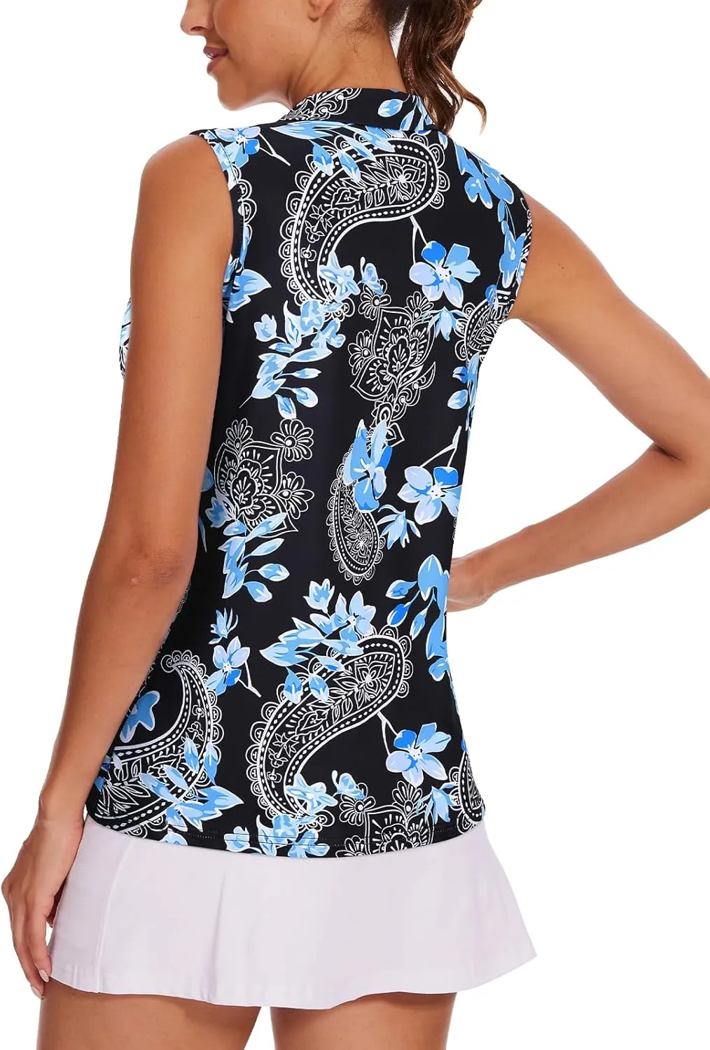Tanst Sky Women's Sleeveless Golf Shirt Quick Dry Zip Up Workout Tennis Tops with Pockets