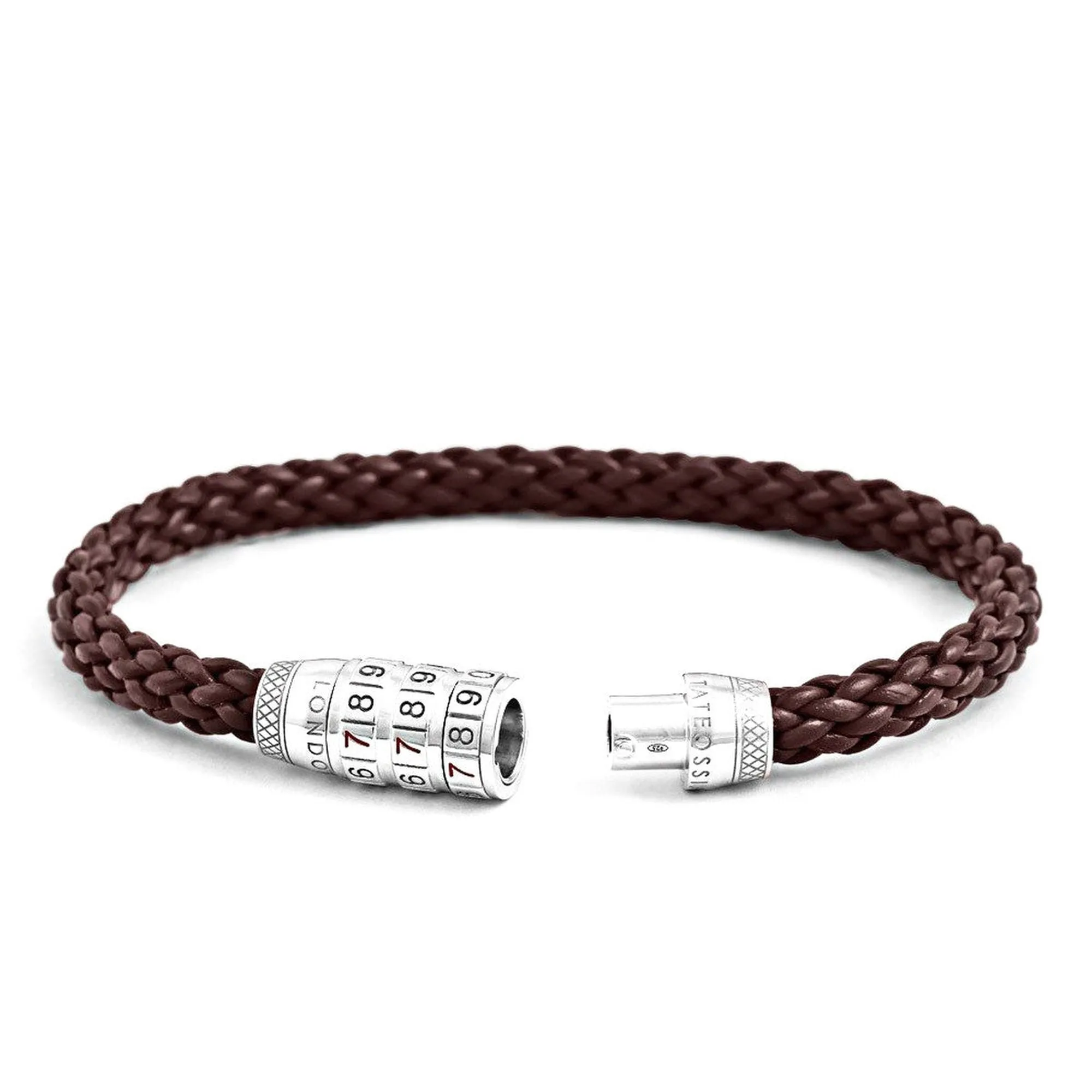 Tateossian Combination Lock 777 Silver Bracelet In Brown