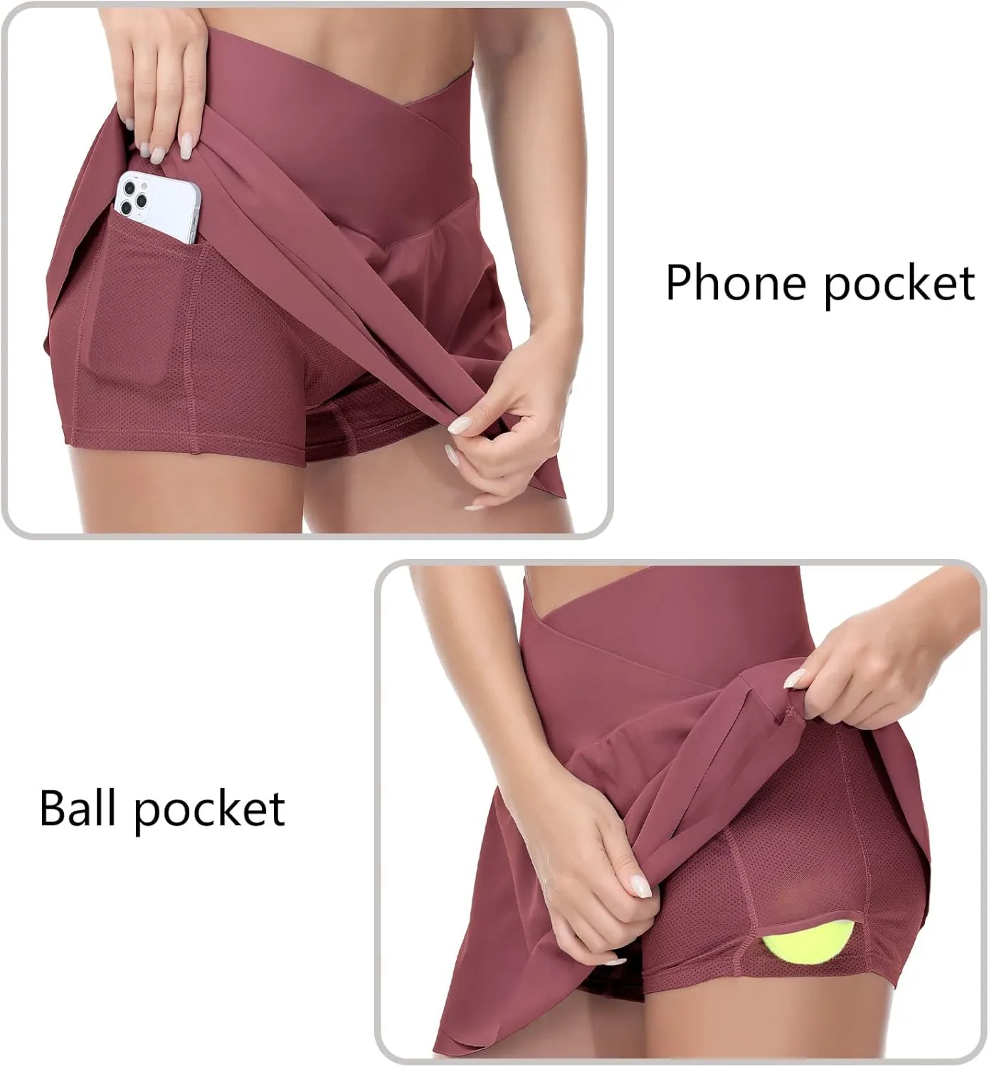 THE GYM PEOPLE Womens' Cross Waist Tennis Skirts with Cutting Hem Golf Skorts with Inner Mesh Pockets Shorts