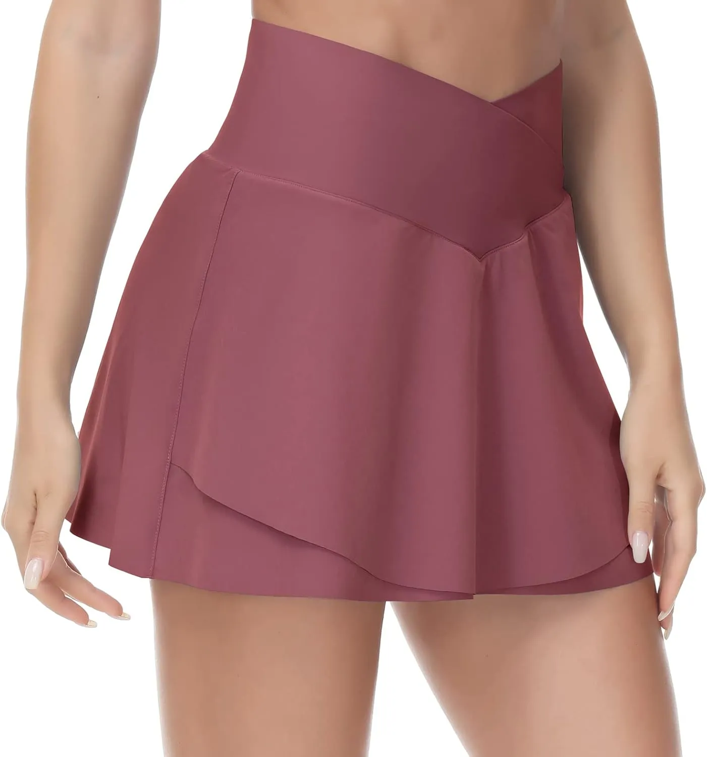 THE GYM PEOPLE Womens' Cross Waist Tennis Skirts with Cutting Hem Golf Skorts with Inner Mesh Pockets Shorts