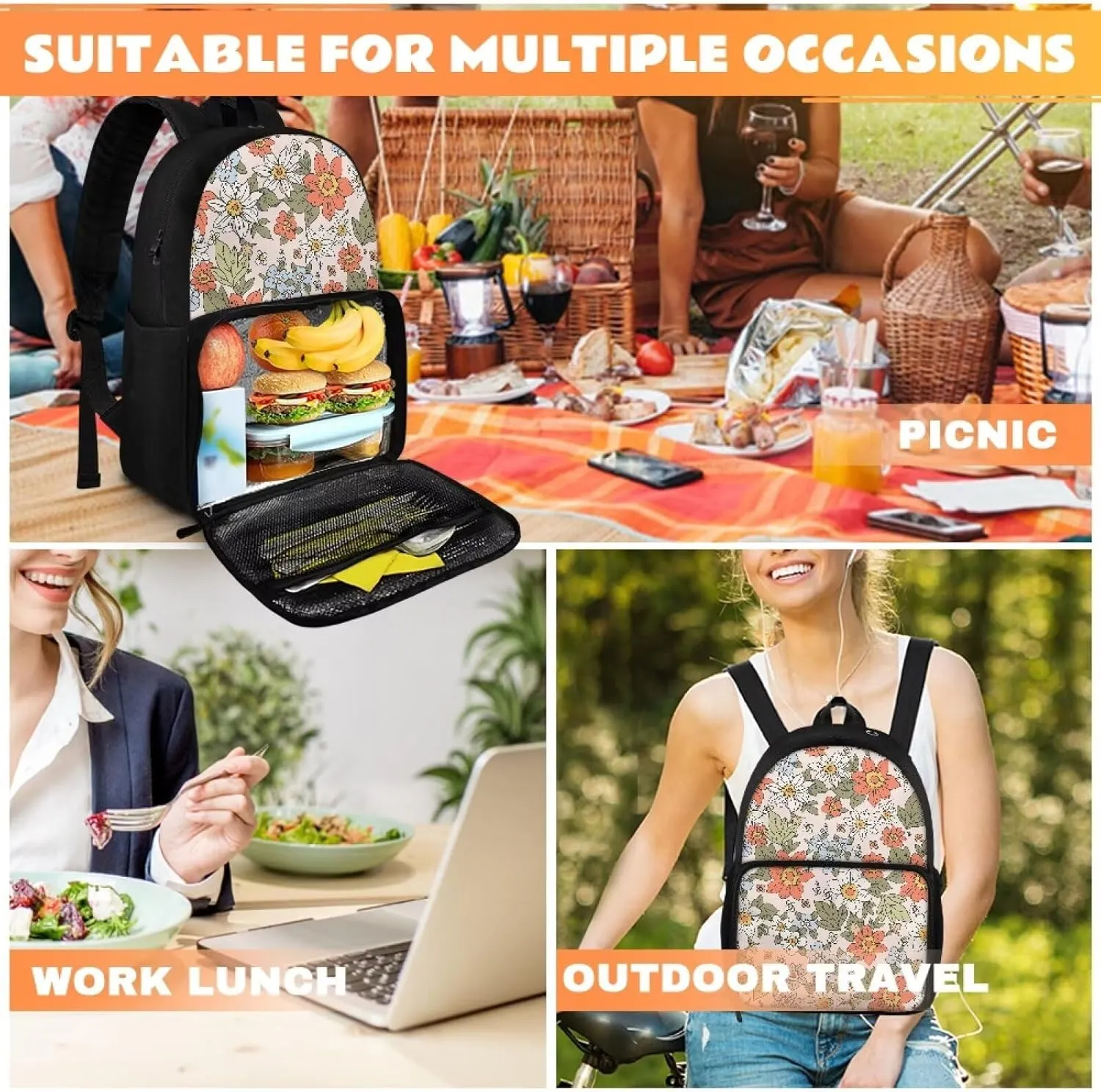 Toddler Shoulder Bag,2-in-3 Kids Backpack Bohemian Style with Compartment and Two Side Pockets Insulated Cooler Lightweight Daily Versatile for School Play Festival Gift