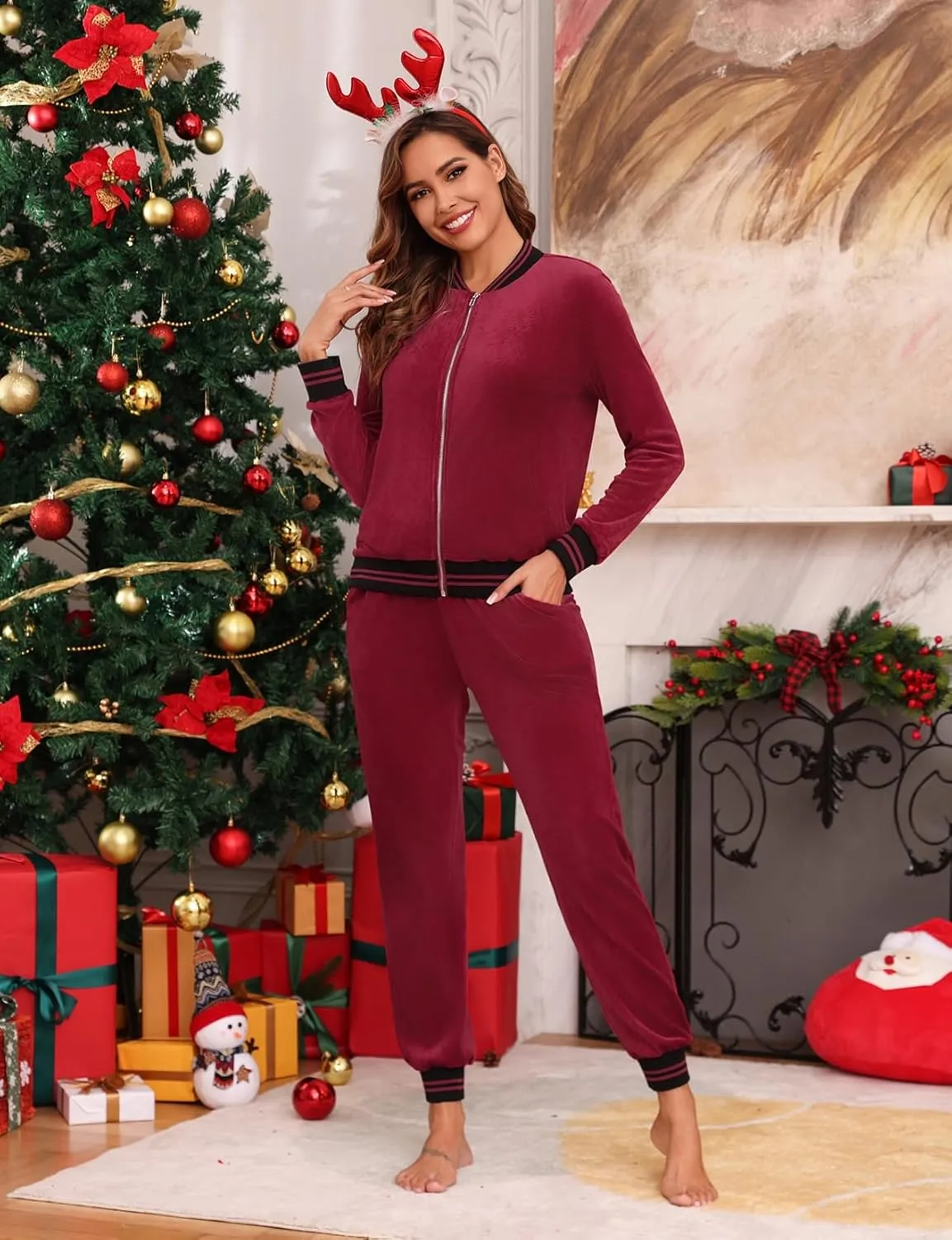 Totatuit Womens 2 Piece Velour Sweatsuit Sets Long Sleeve Zip Up Sweatshirt Sweatpants Tracksuits Sets with Pocket