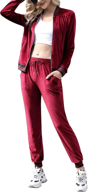 Totatuit Womens 2 Piece Velour Sweatsuit Sets Long Sleeve Zip Up Sweatshirt Sweatpants Tracksuits Sets with Pocket