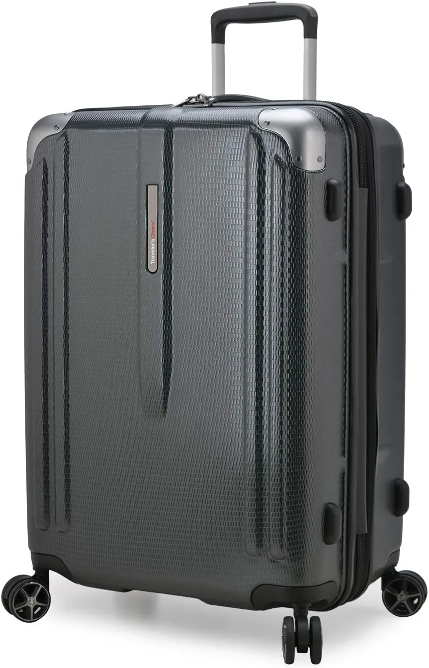 Traveler's Choice New London II Hardside Expandable Spinner Luggage, Gray, Checked-Medium 26-Inch