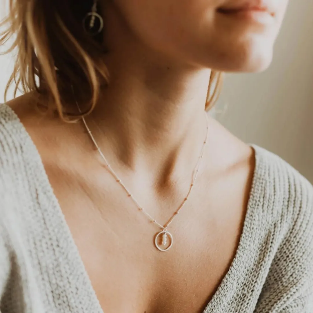Treble Three Pearls Necklace in Sterling Silver