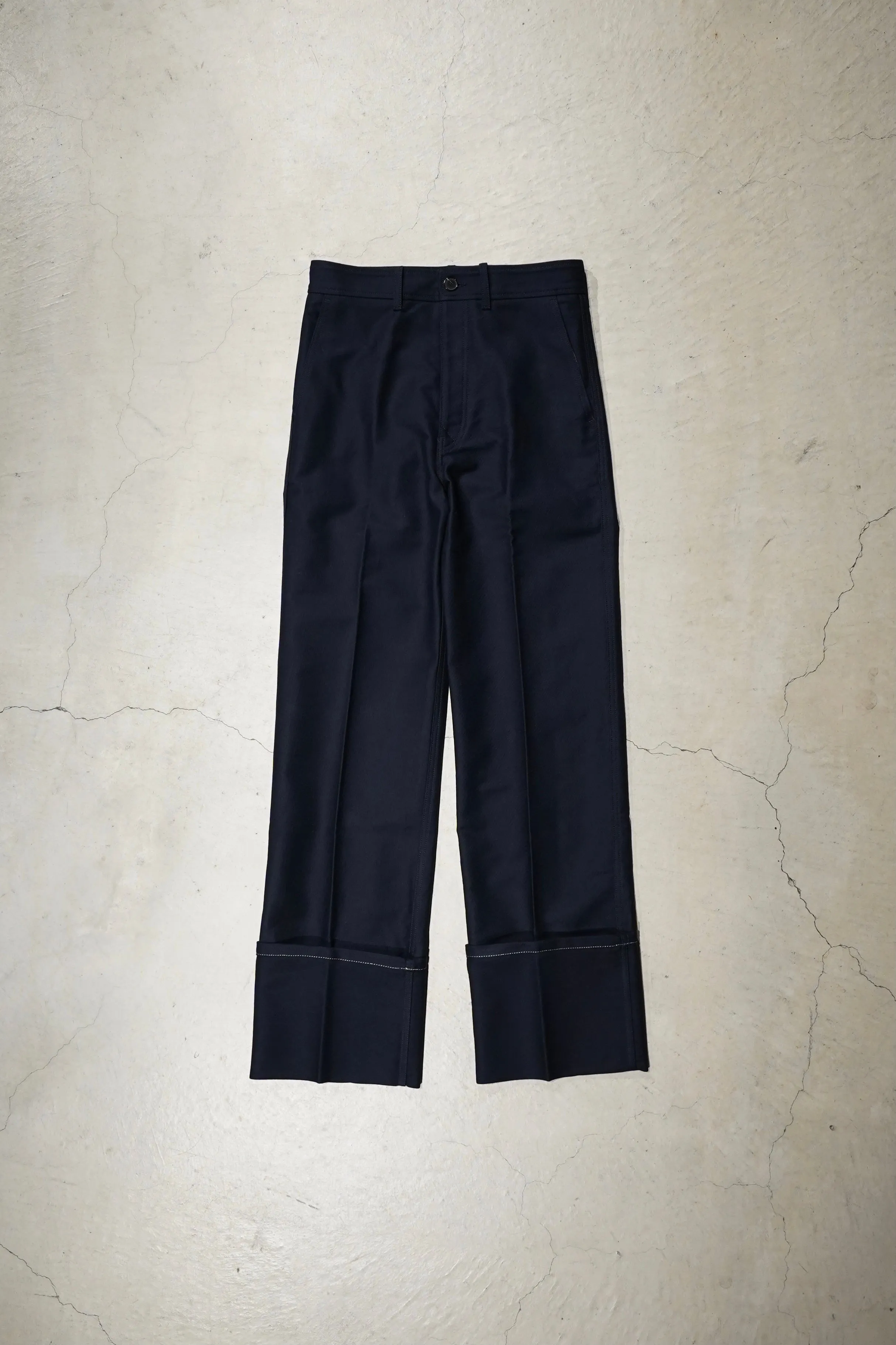 UNIFORME DEEP CUFFS WIDE CHINO TROUSERS (NAVY)
