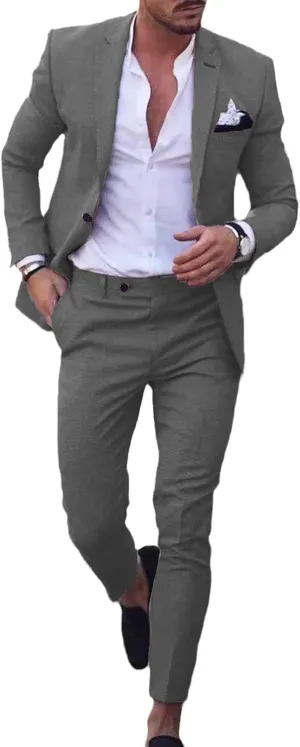 UNINUKOO Mens 2 Piece Suit Linen Summer Top Blazer Pants Sets Beach Wedding Wear Vacation Prom Suits for Men