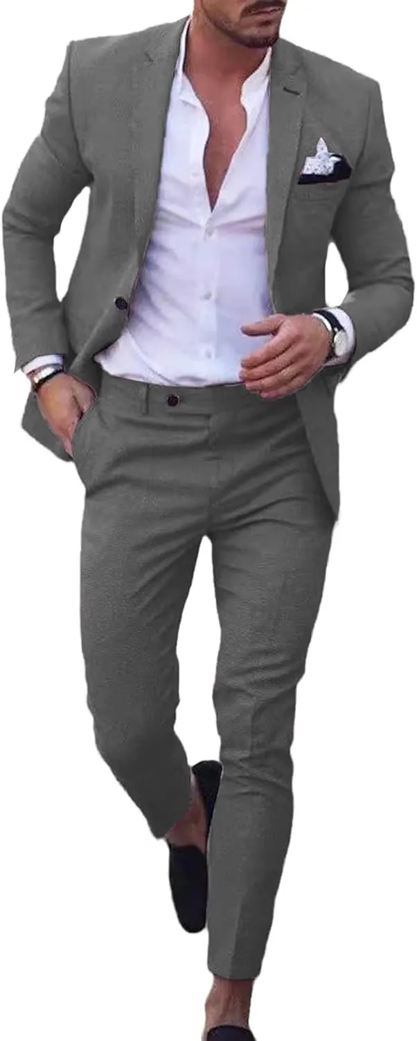 UNINUKOO Mens 2 Piece Suit Linen Summer Top Blazer Pants Sets Beach Wedding Wear Vacation Prom Suits for Men