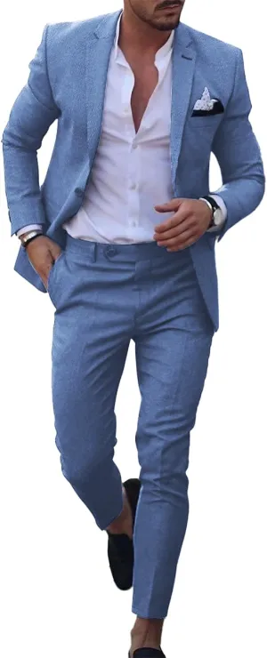 UNINUKOO Mens 2 Piece Suit Linen Summer Top Blazer Pants Sets Beach Wedding Wear Vacation Prom Suits for Men