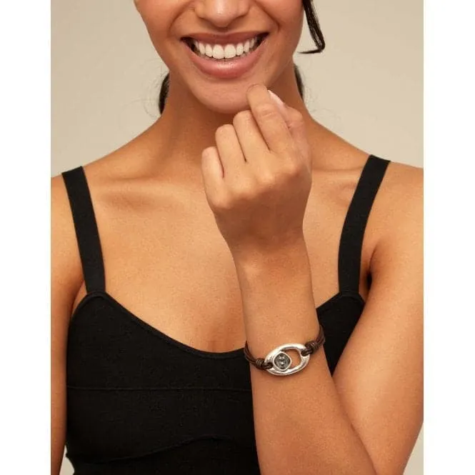 Union Grey Leather Faceted Crystal Bracelet