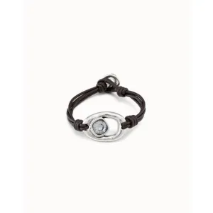 Union Grey Leather Faceted Crystal Bracelet