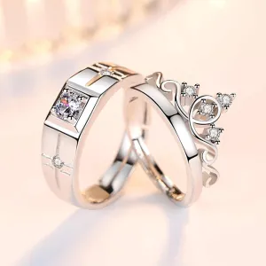 Unique Sterling Silver Couple Rings with Crown Design