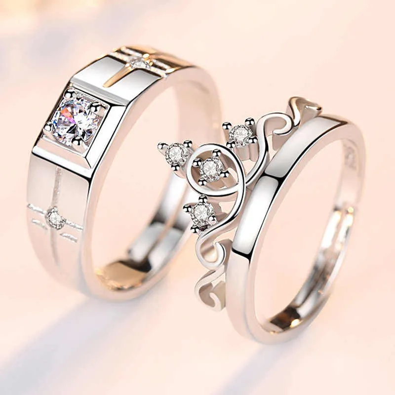 Unique Sterling Silver Couple Rings with Crown Design