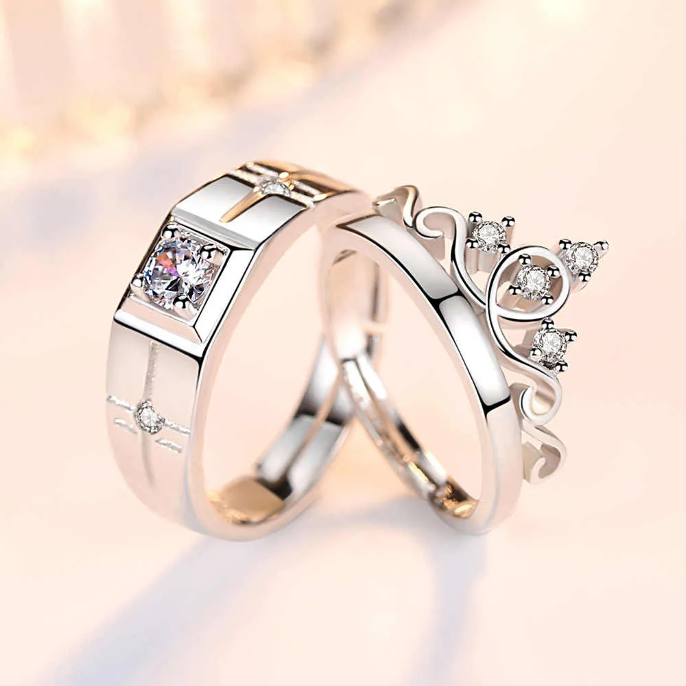 Unique Sterling Silver Couple Rings with Crown Design