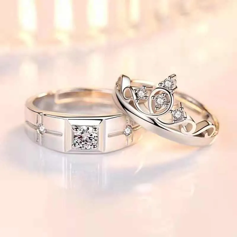 Unique Sterling Silver Couple Rings with Crown Design