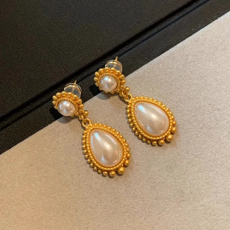 VAIGE Elegant Gold & Pearl Vintage Drop Earrings