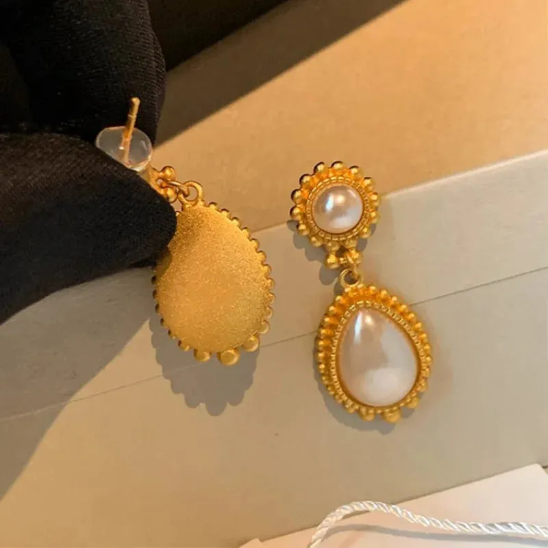 VAIGE Elegant Gold & Pearl Vintage Drop Earrings
