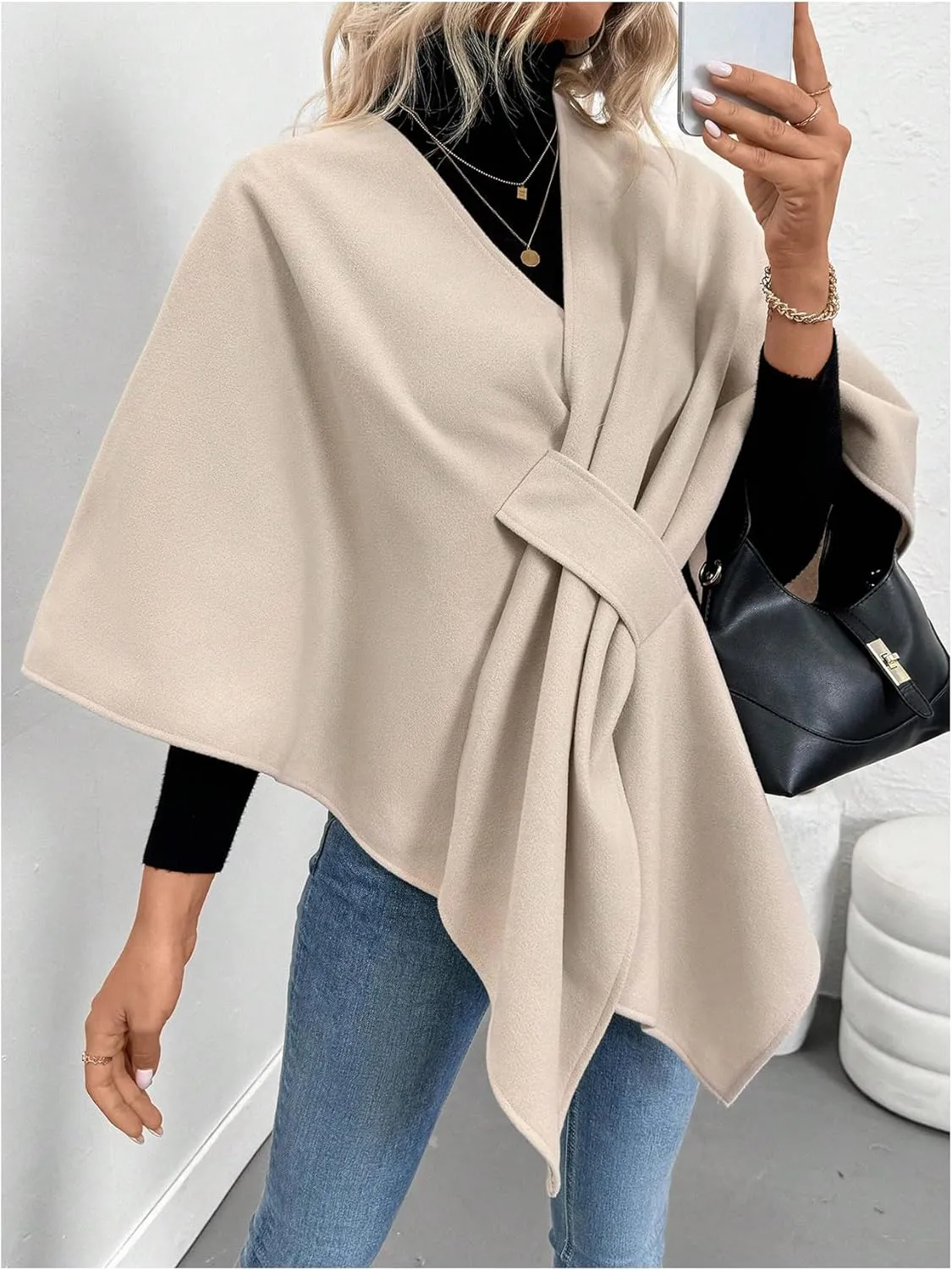 Verdusa Women's Open Front Cloak Cardigan Sweater V Neck Shawl Wrap Poncho