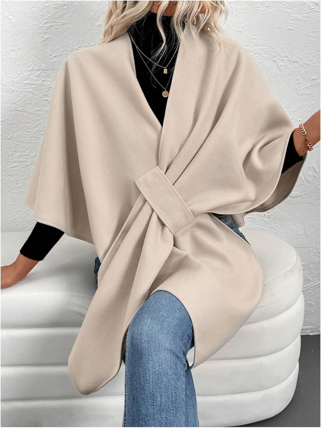 Verdusa Women's Open Front Cloak Cardigan Sweater V Neck Shawl Wrap Poncho