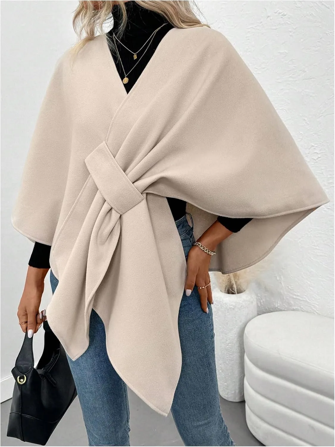 Verdusa Women's Open Front Cloak Cardigan Sweater V Neck Shawl Wrap Poncho