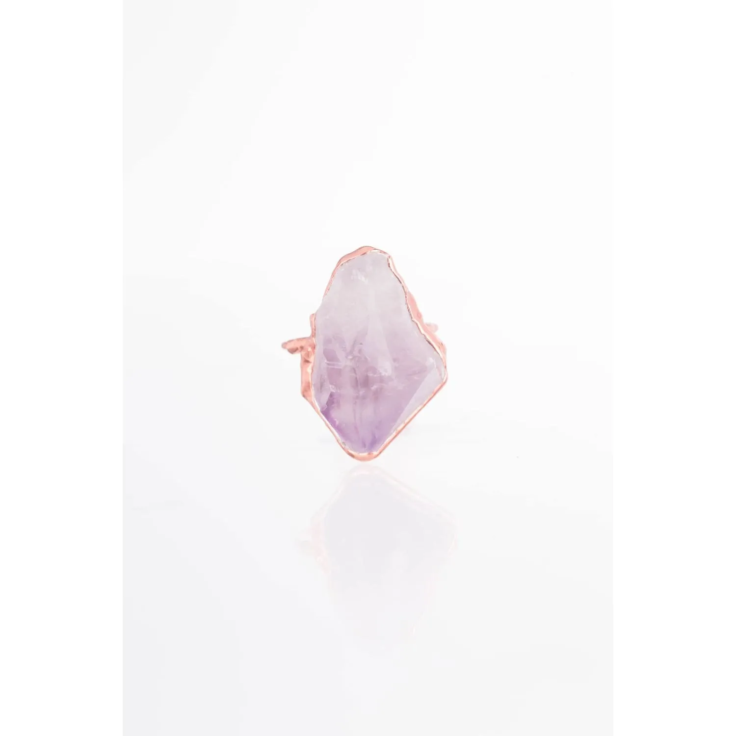Vertical Raw Amethyst Ring, Rose Gold Rough Gemstone Ring,