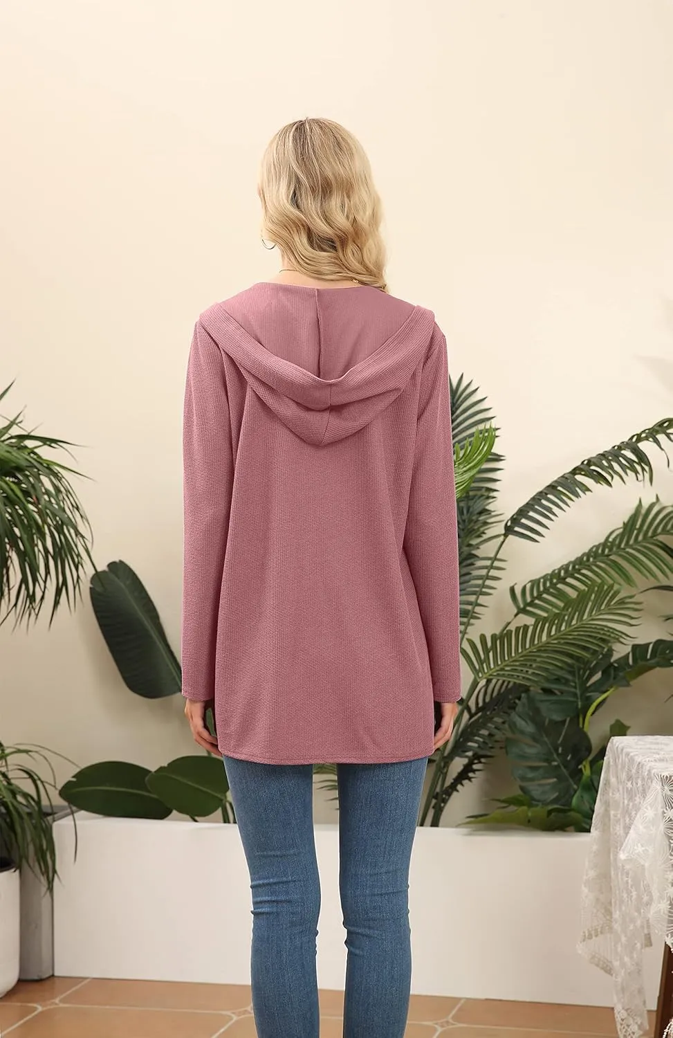 VIISHOW Womens Lightweight Casual Hoodie Cardigans Open Front Waffle Knit Long Sleeve Outwear Coat with Pockets