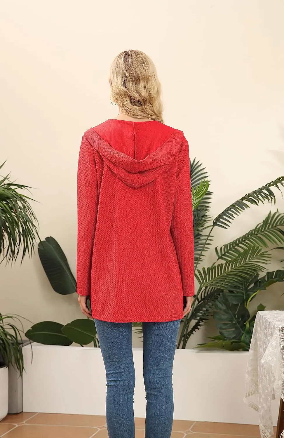 VIISHOW Womens Lightweight Casual Hoodie Cardigans Open Front Waffle Knit Long Sleeve Outwear Coat with Pockets
