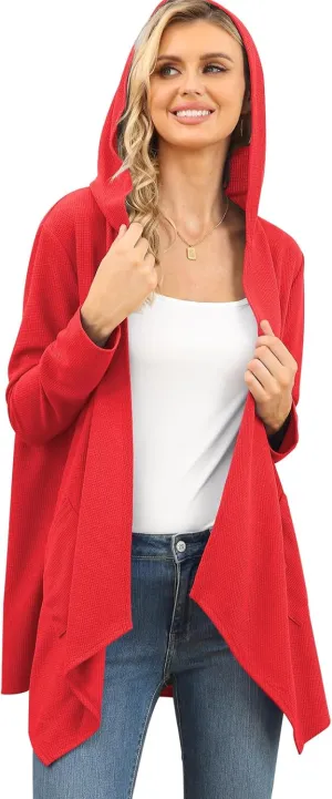 VIISHOW Womens Lightweight Casual Hoodie Cardigans Open Front Waffle Knit Long Sleeve Outwear Coat with Pockets