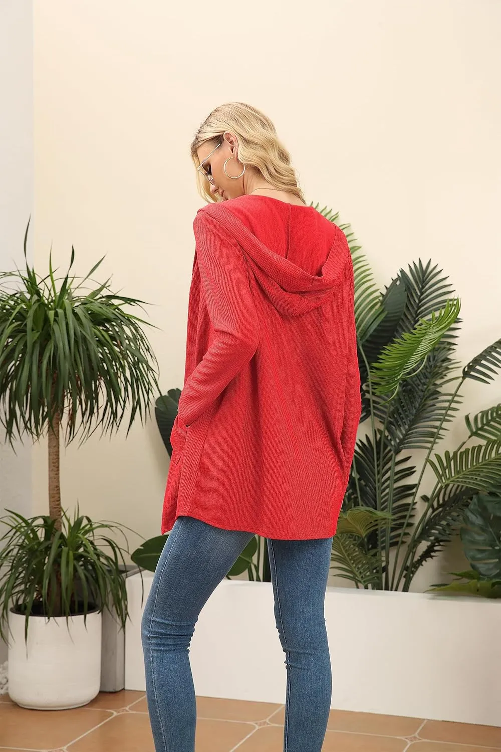VIISHOW Womens Lightweight Casual Hoodie Cardigans Open Front Waffle Knit Long Sleeve Outwear Coat with Pockets
