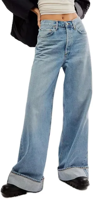 Vintage Baggy Barrel Jeans Mid Rise Wide Leg Boyfriend Horseshoe Jeans for Women Loose Fit Y2k Cuffed Cropped Pants