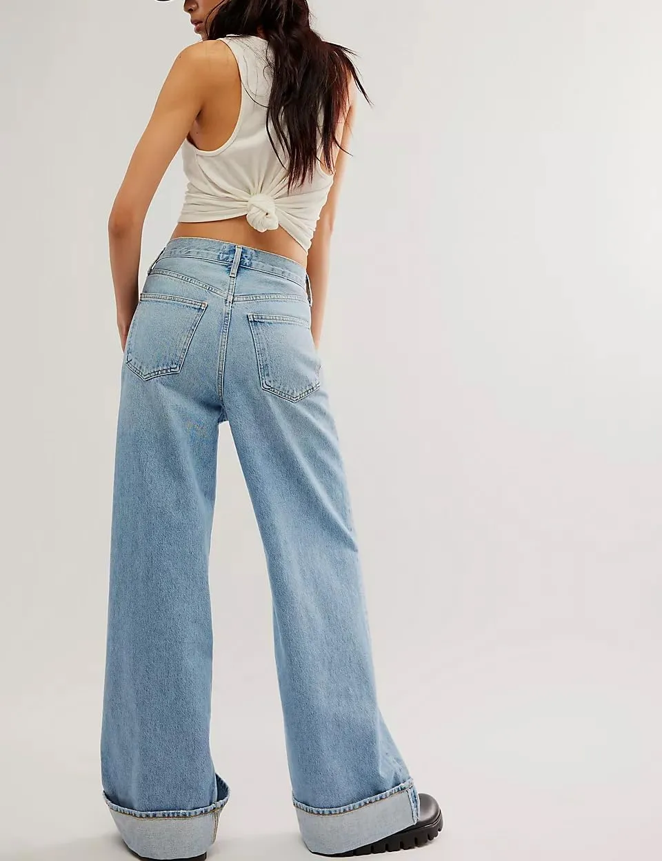 Vintage Baggy Barrel Jeans Mid Rise Wide Leg Boyfriend Horseshoe Jeans for Women Loose Fit Y2k Cuffed Cropped Pants