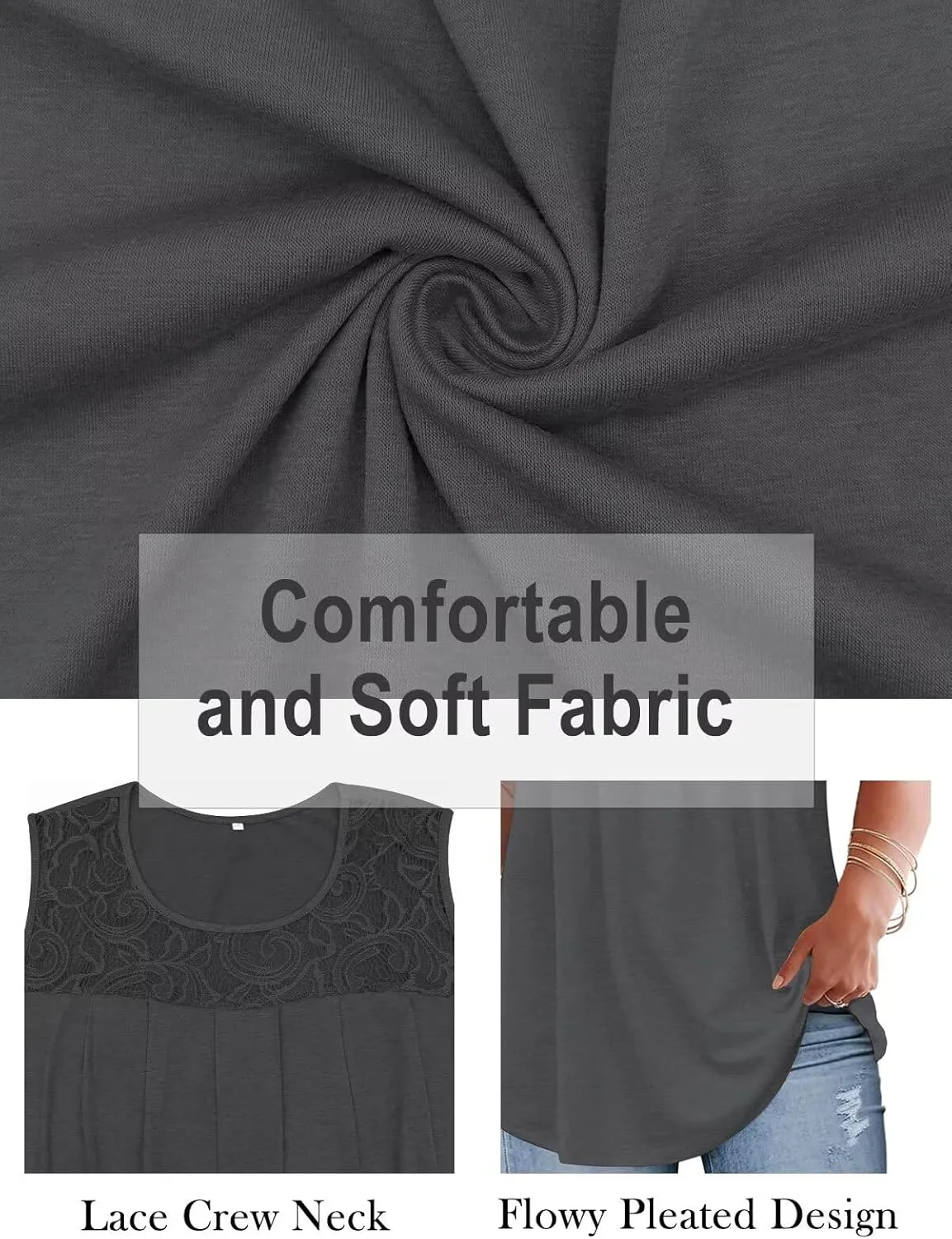 VISLILY Womens-Plus-Size-Tank-Tops 2025 Casual Loose Fit Sleeveless T Shirts Flowy Pleated Lace Tunics Cute Blouses XL-5XL