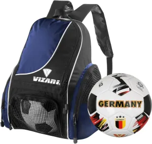Vizari Solano Multi-Sport Backpack (Navy) with National Team Soccer Ball Combo | Versatile Sports Backpack with Durable Faux Leather & Rubber Country Ball (Germany, Size 3)
