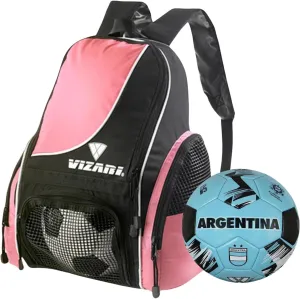 Vizari Solano Multi-Sport Backpack (Pink) with National Team Soccer Ball Combo | Versatile Sports Backpack with Durable Faux Leather & Rubber Country Ball (Argentina, Size 3)