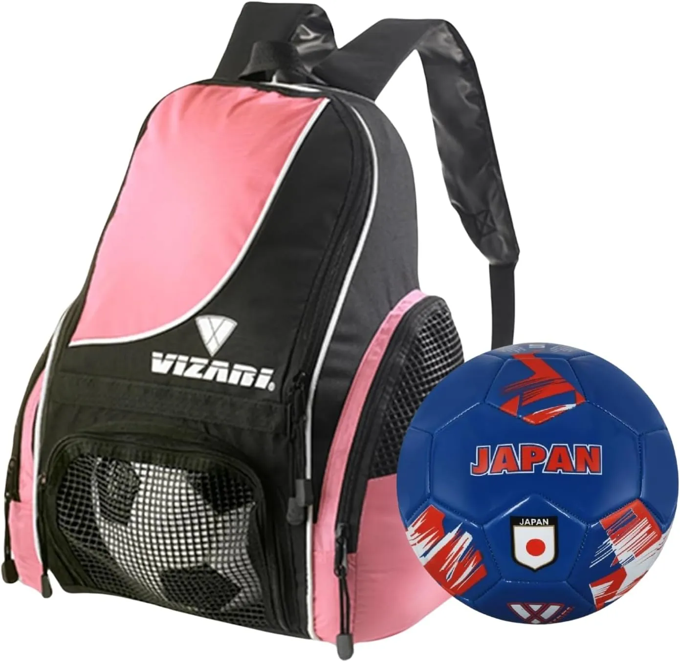 Vizari Solano Multi-Sport Backpack (Pink) with National Team Soccer Ball Combo | Versatile Sports Backpack with Durable Faux Leather & Rubber Country Ball (Japan, Size 5)