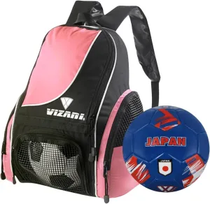 Vizari Solano Multi-Sport Backpack (Pink) with National Team Soccer Ball Combo | Versatile Sports Backpack with Durable Faux Leather & Rubber Country Ball (Japan, Size 5)
