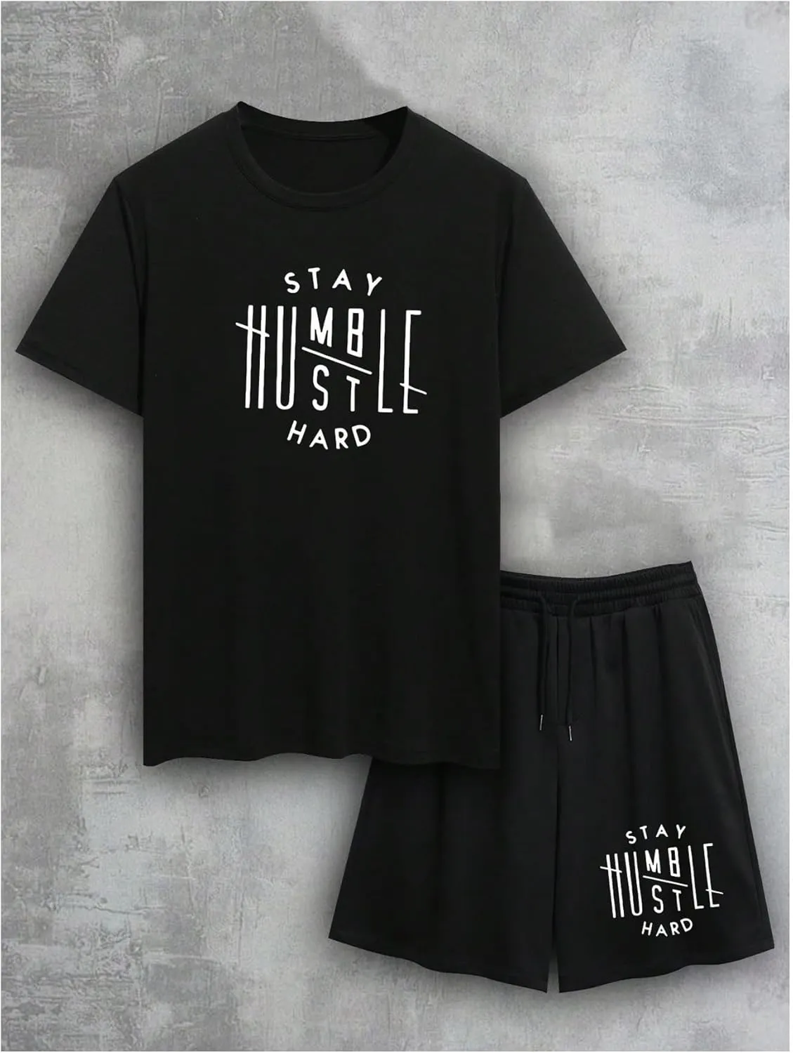 WDIRARA Men's 2 Piece Short Sets Graphic Print Short Sleeve T Shirts and Drawstring Shorts Clothing Set