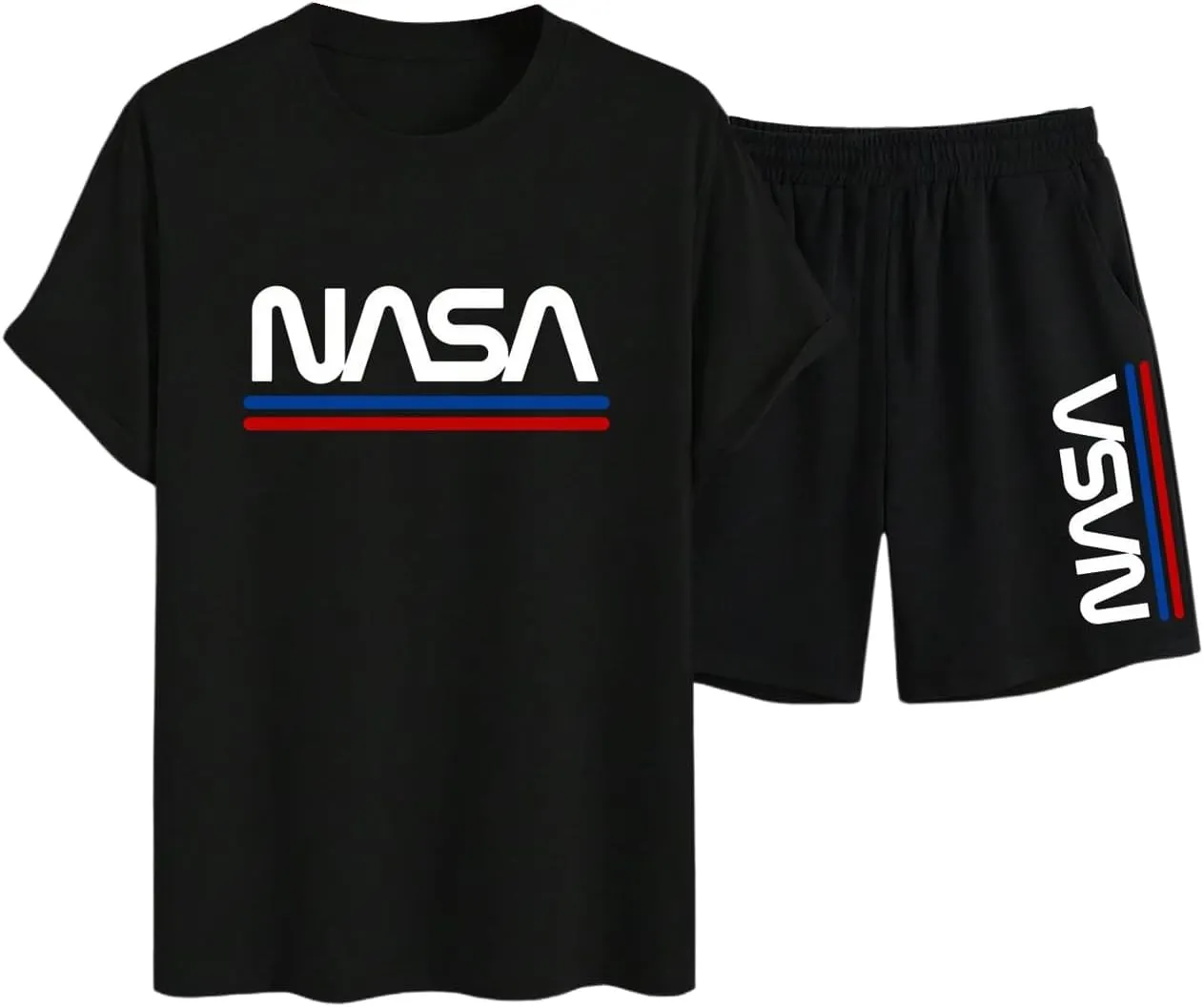 WDIRARA Men's 2 Piece Short Sets Graphic Print Short Sleeve T Shirts and Drawstring Shorts Clothing Set