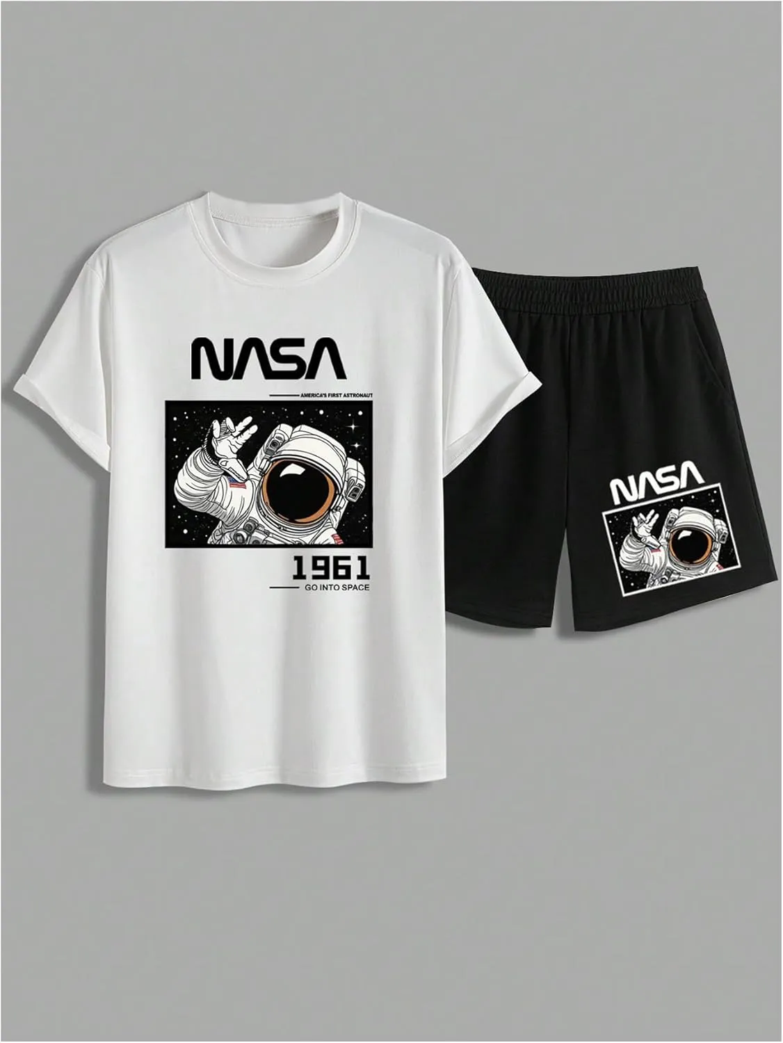 WDIRARA Men's 2 Piece Short Sets Graphic Print Short Sleeve T Shirts and Drawstring Shorts Clothing Set