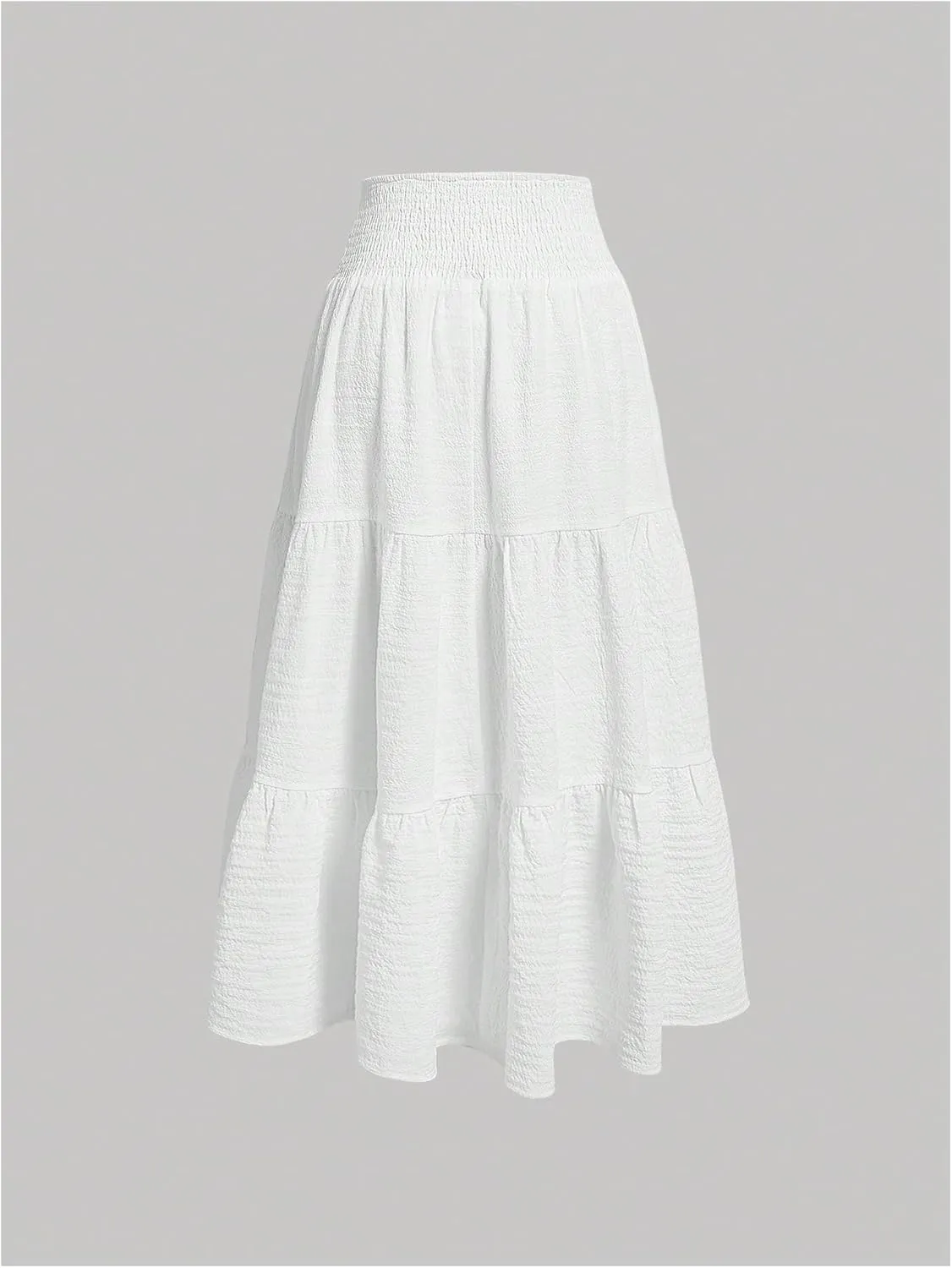 WDIRARA Women's High Waist Eyelet Embroidery Maxi Skirt Ruffle Hem Tiered Layer Loose Fit Skirts