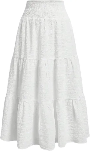 WDIRARA Women's High Waist Eyelet Embroidery Maxi Skirt Ruffle Hem Tiered Layer Loose Fit Skirts