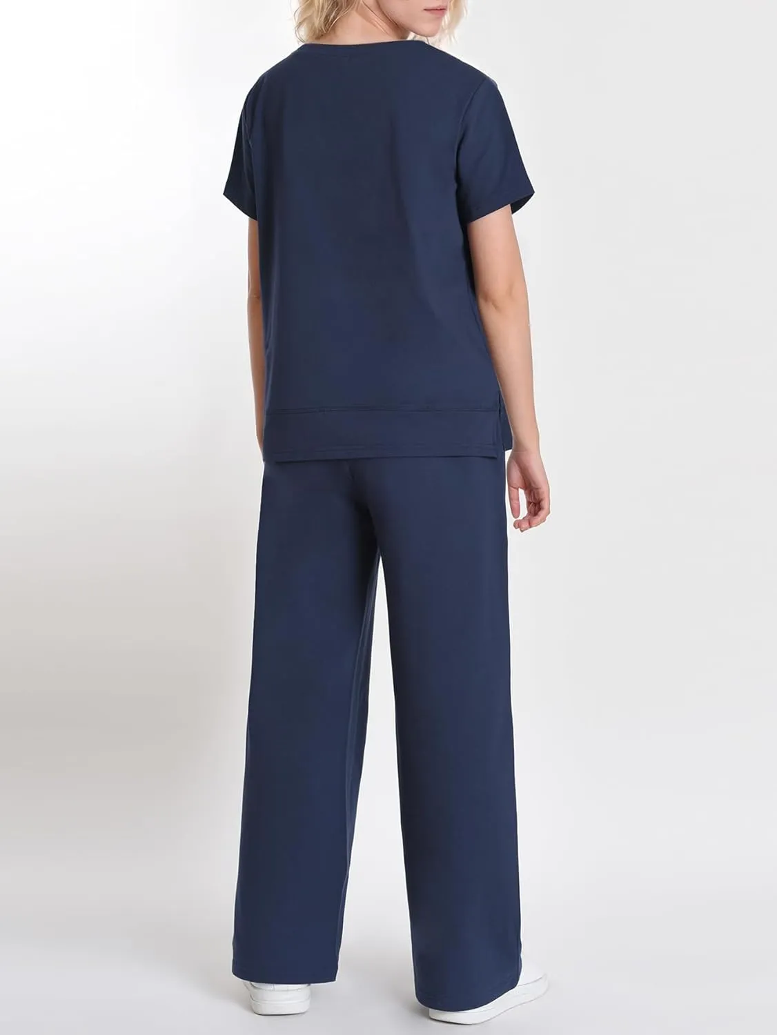 Weintee Women's Petite Sweatsuits Wide Leg Sweatpants Set Short Sleeve Jogging Suits