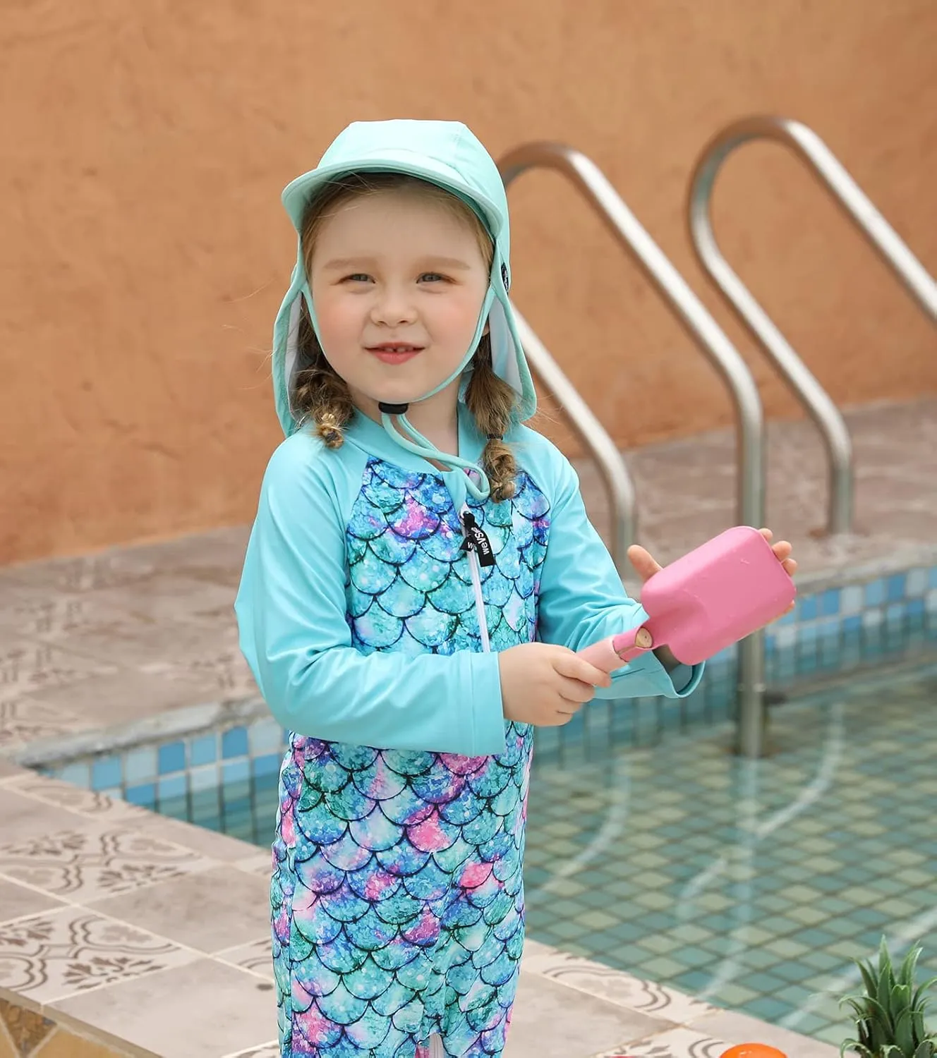 weVSwe Baby Swimsuit Girl Rash Guards Sun Protection Infant Long Slevee Bathing Suit Quick Dry with Sun Hat 0-3 Years