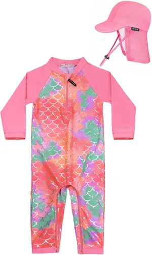 weVSwe Baby Swimsuit Girl Rash Guards Sun Protection Infant Long Slevee Bathing Suit Quick Dry with Sun Hat 0-3 Years