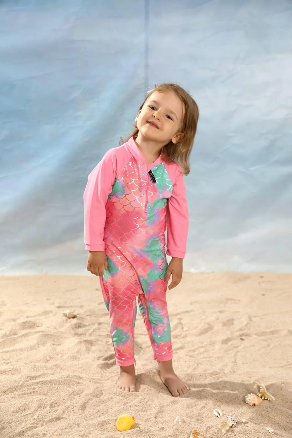 weVSwe Baby Swimsuit Girl Rash Guards Sun Protection Infant Long Slevee Bathing Suit Quick Dry with Sun Hat 0-3 Years
