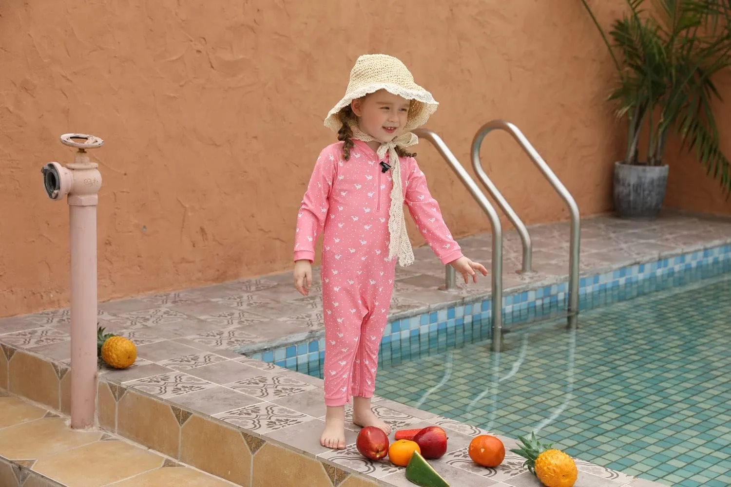 weVSwe Baby Swimsuit Girl Rash Guards Sun Protection Infant Long Slevee Bathing Suit Quick Dry with Sun Hat 0-3 Years