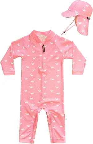 weVSwe Baby Swimsuit Girl Rash Guards Sun Protection Infant Long Slevee Bathing Suit Quick Dry with Sun Hat 0-3 Years