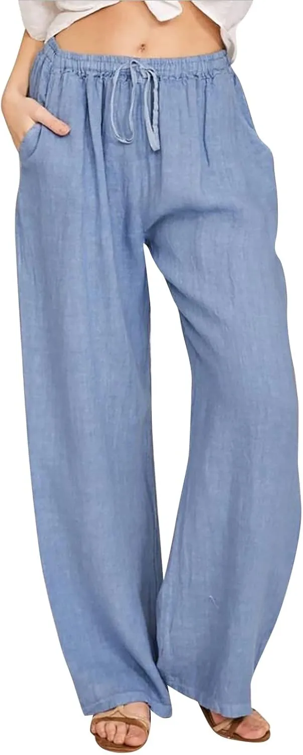 Wide Leg Pants For Women Women's Casual Solid Color Tether Loose Yoga Trousers Summer Linen Pants For Women
