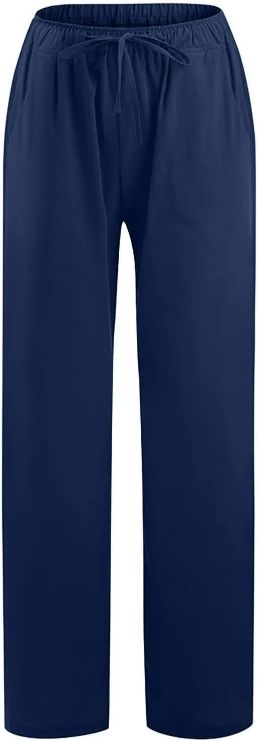 Wide Leg Pants For Women Women's Casual Solid Color Tether Loose Yoga Trousers Summer Linen Pants For Women