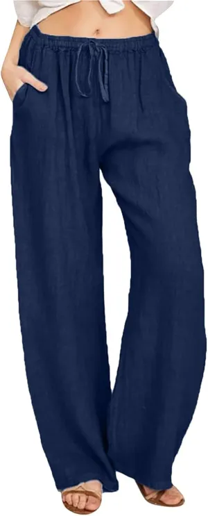 Wide Leg Pants For Women Women's Casual Solid Color Tether Loose Yoga Trousers Summer Linen Pants For Women